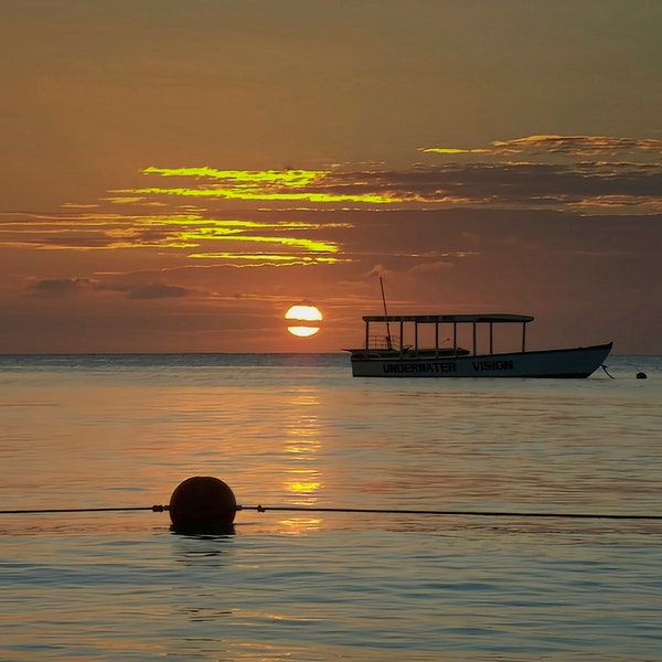 December Sunset in Jamaica  -  Printed on metal with 3/4" Inset Float Mount Frame