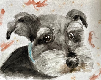 Dwergschnauzer, aangepaste hond kunst, aquarel hond, decor van de kwekerij, kantoorkunst, decor van het huis, woonkamer kunst, Schnauzer schilderij