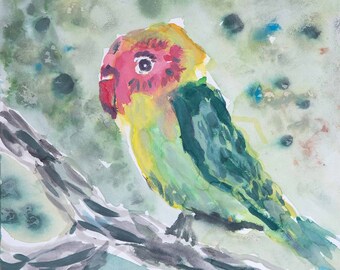 Jungle Bird, Tropical Art, Love Bird Art, Nursery Decor, Modern Wall Art, Watercolor Bird, Living Room Art