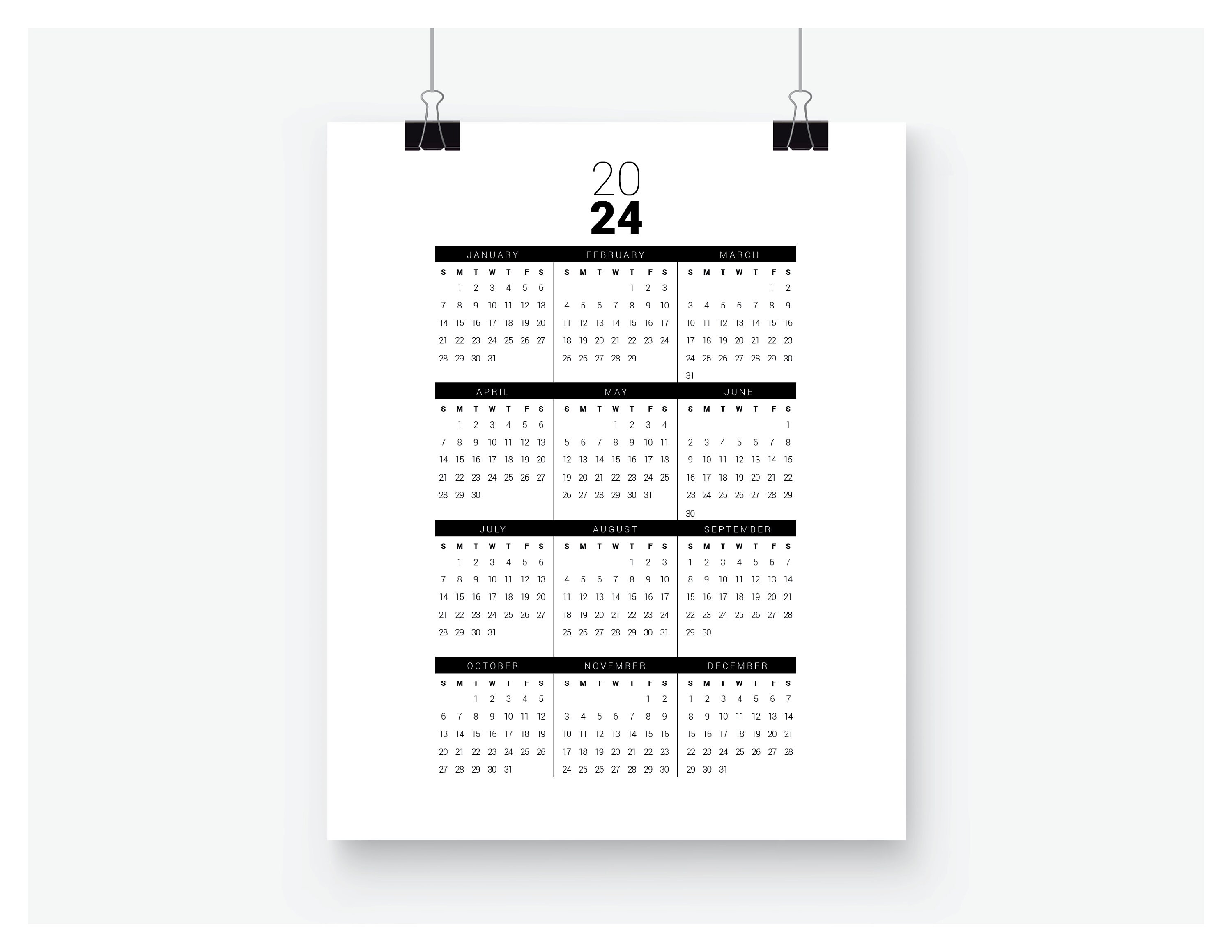 Printable Calendar 2024 Year at a Glance Letter Size Vertical
