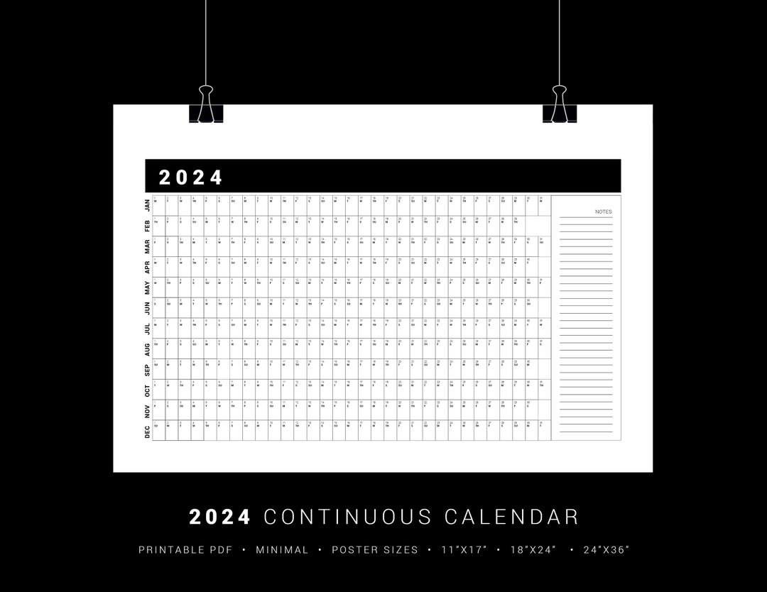 Printable Calendar Poster 2024 Continuous Calendar Poster Etsy