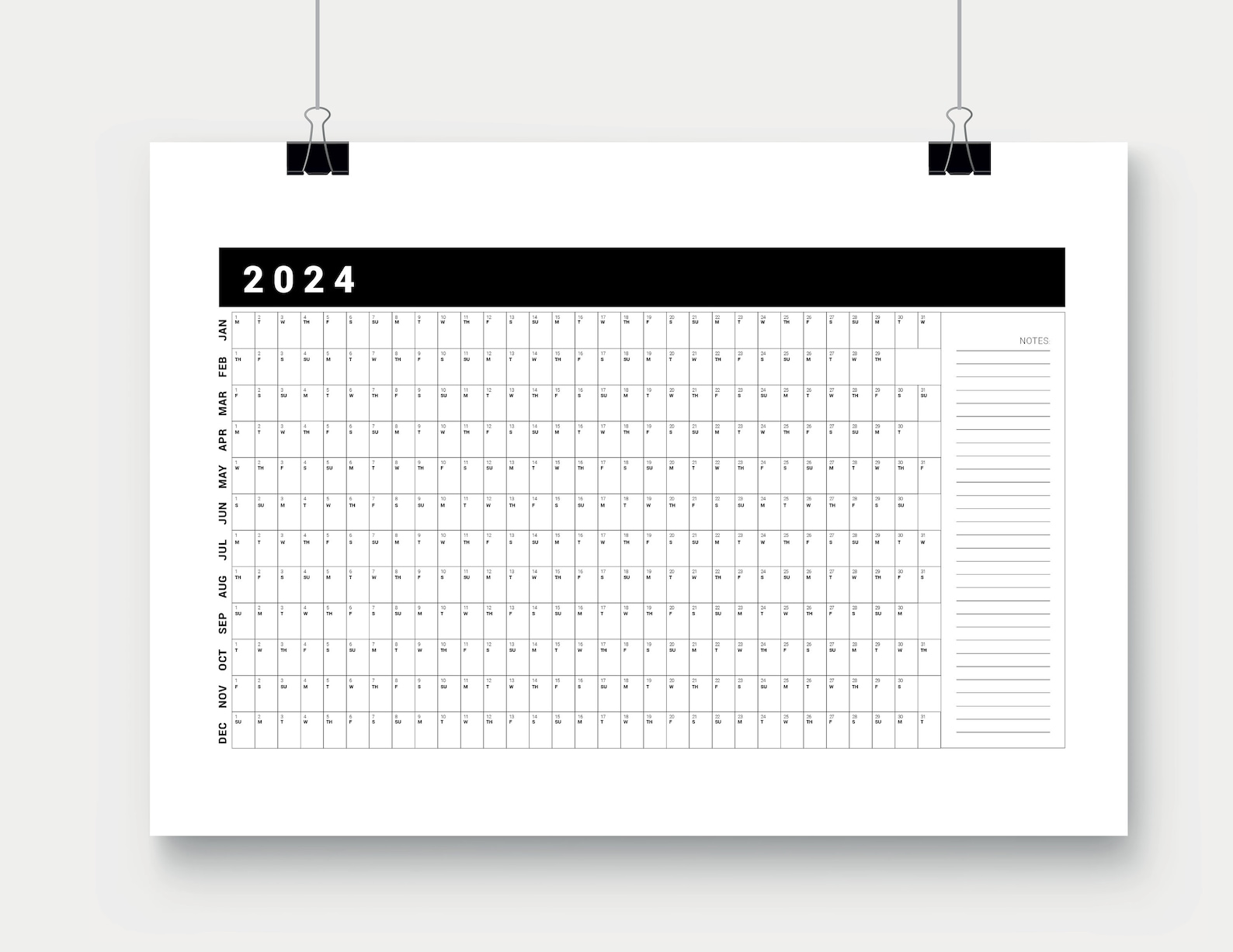 Printable Calendar Poster 2024 Continuous Calendar Poster - Etsy