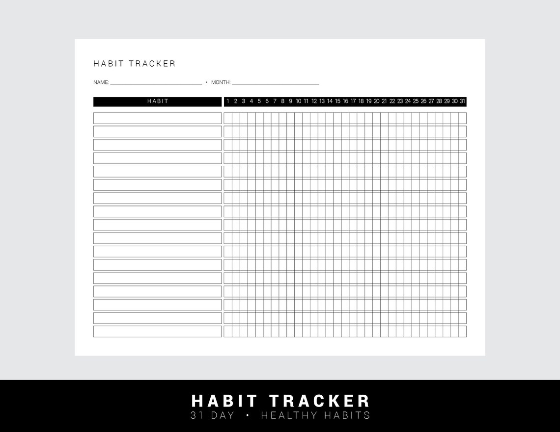 Printable Habit Tracker Blank Habit Tracker Letter Size Horizontal ...
