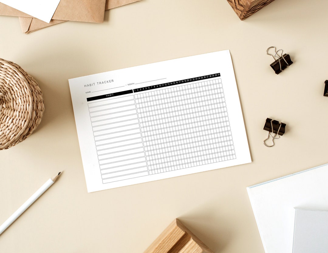 Printable Habit Tracker Blank Habit Tracker Letter Size Horizontal ...