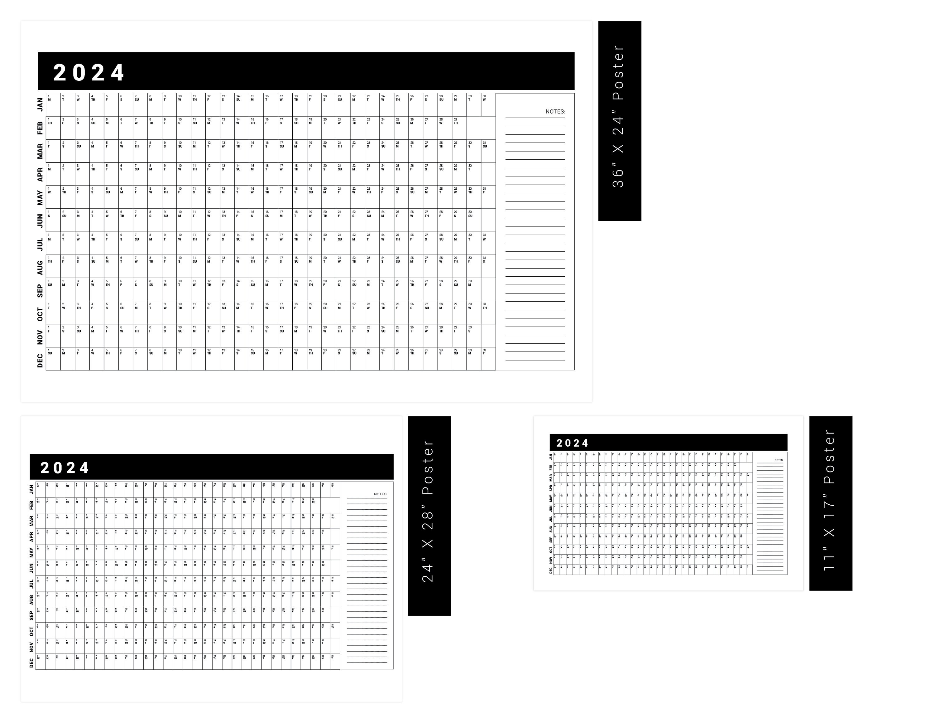 Printable Calendar Poster 2024 Continuous Calendar Poster - Etsy