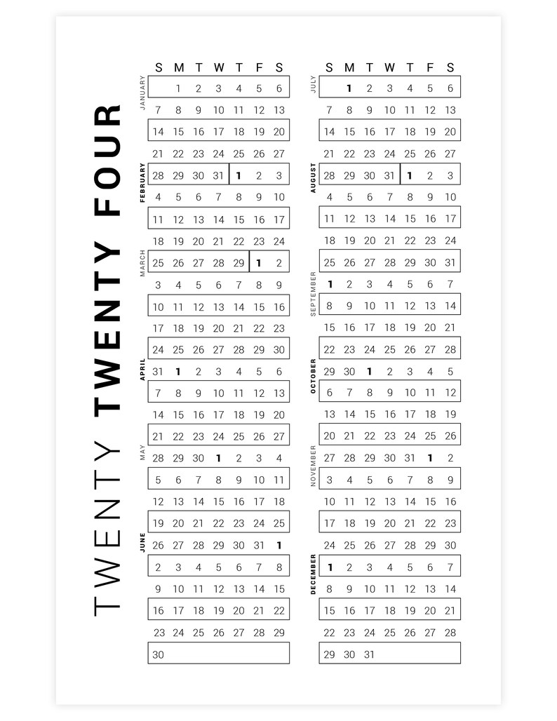 Printable Calendar Poster 2025 Continuous Calendar Large Etsy