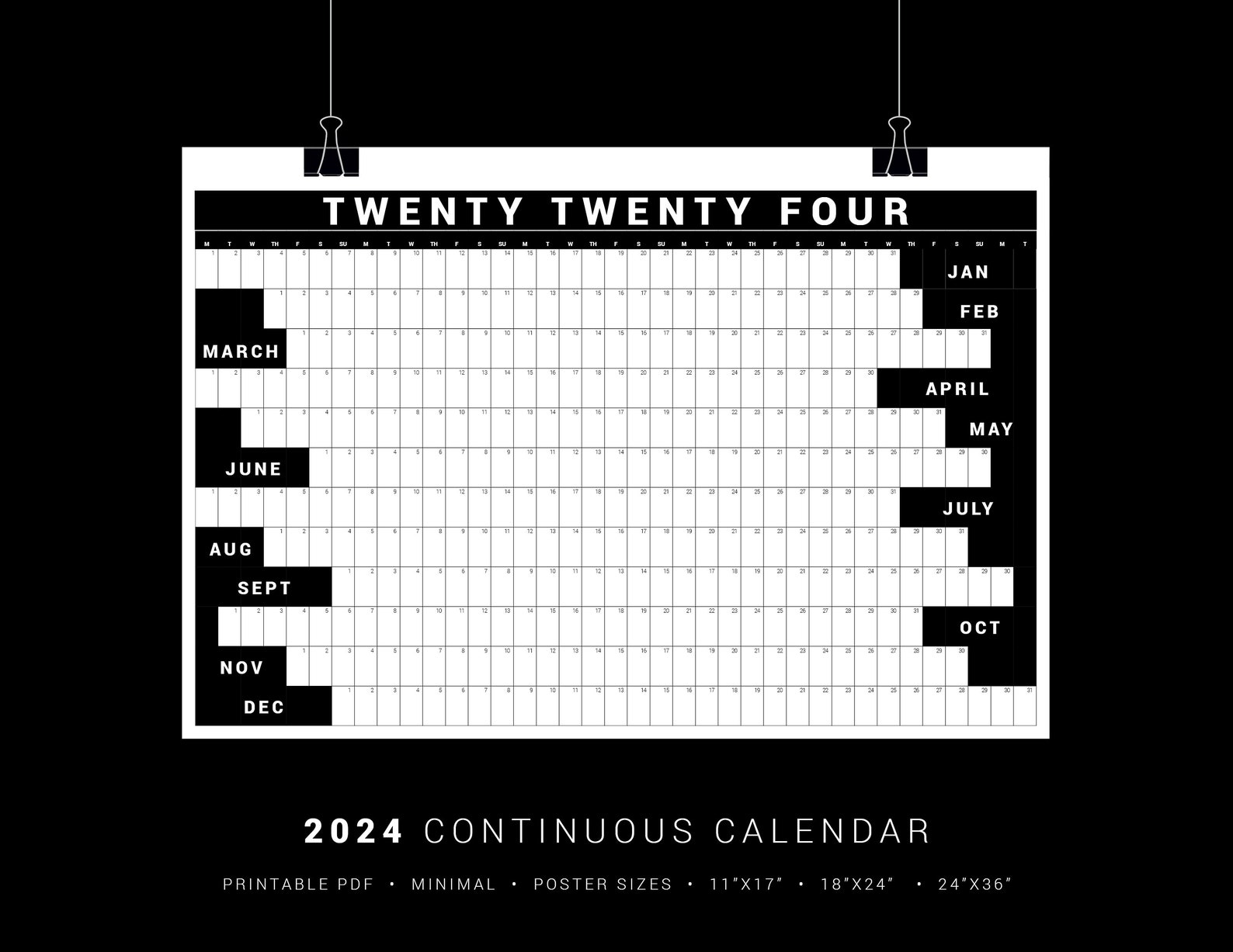Printable Calendar Poster 2024 Continuous Calendar Poster - Etsy