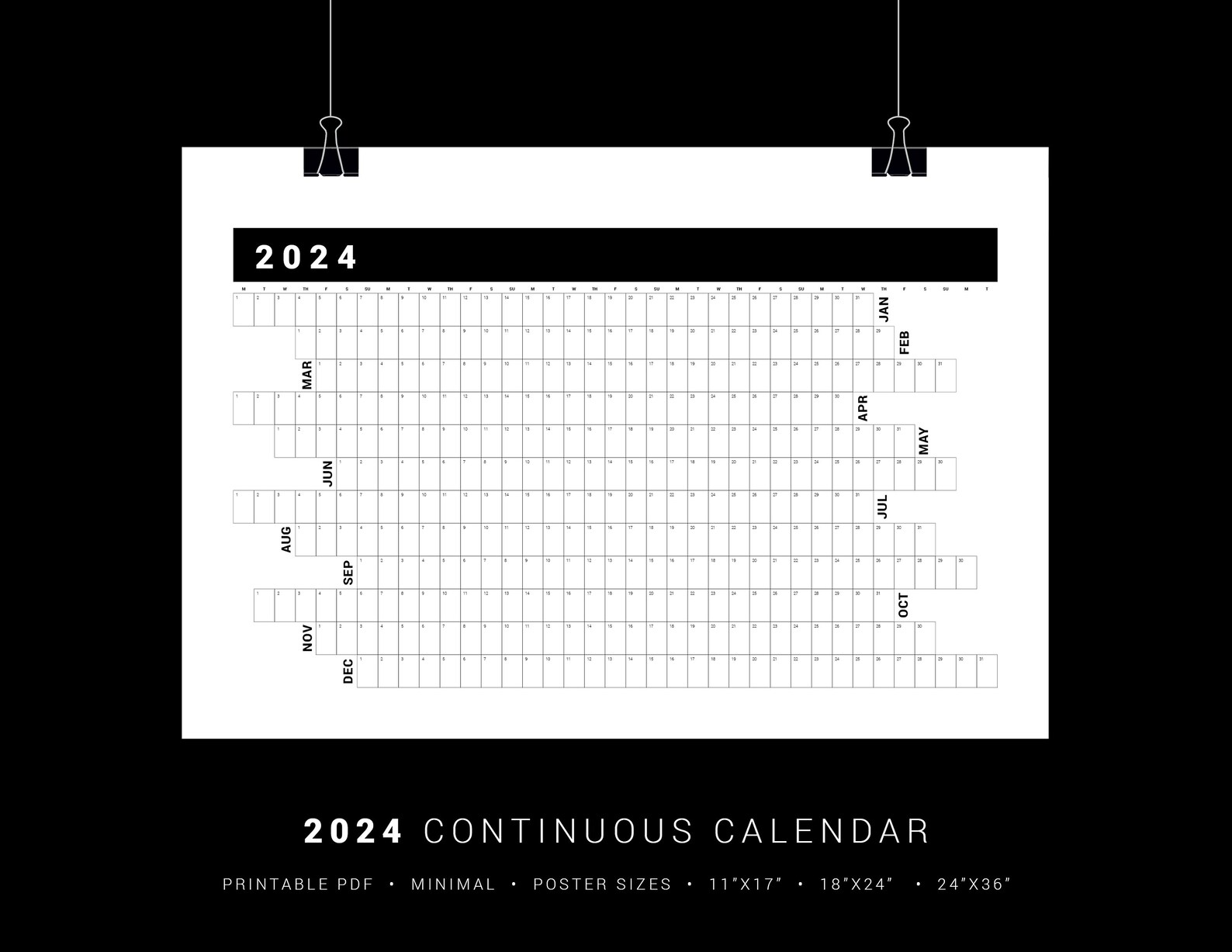 Printable Calendar Poster 2024 Continuous Calendar Poster - Etsy