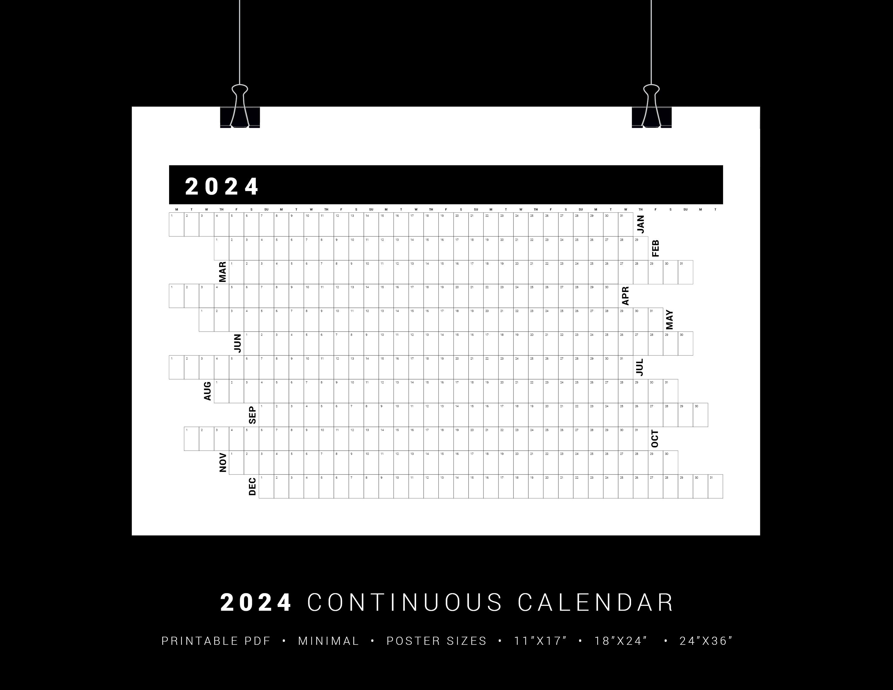 Printable Calendar Poster 2024 Continuous Calendar Poster Etsy