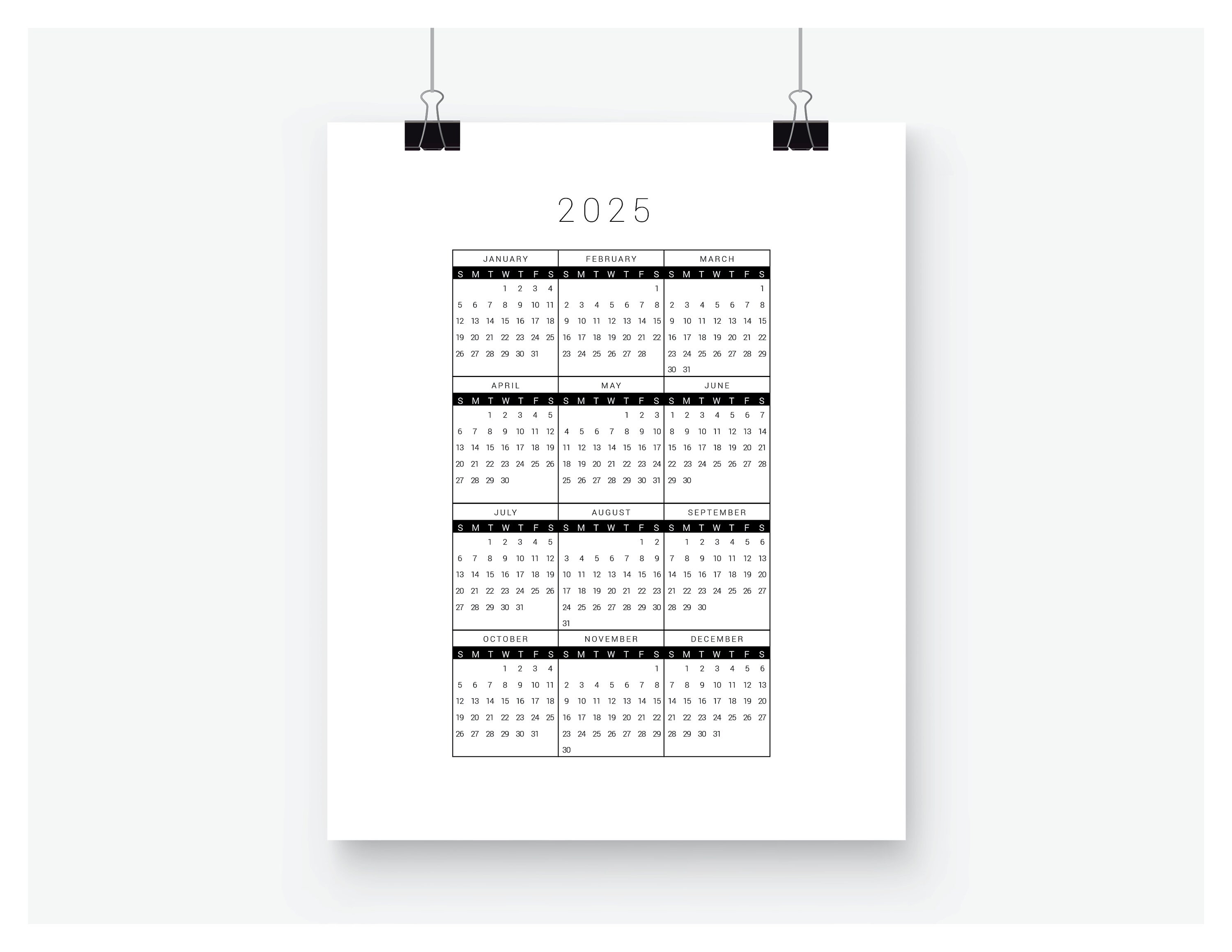 Printable Calendar 2025 Year at a Glance Letter Size Etsy Australia