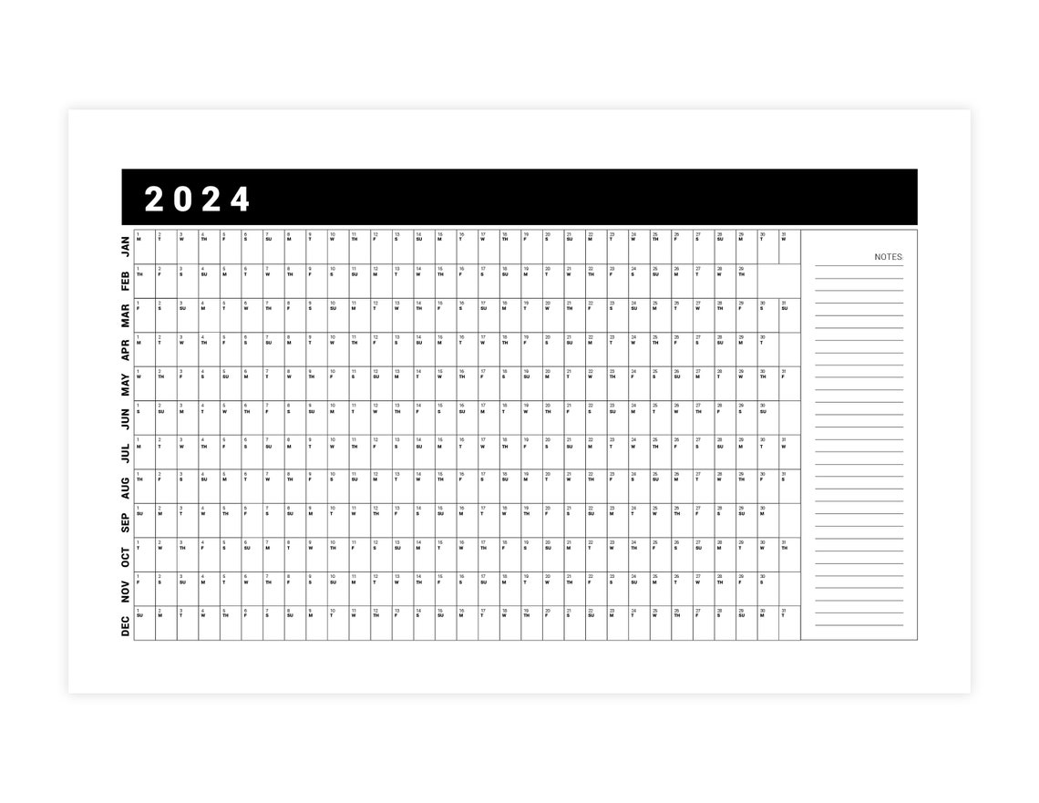 Printable Calendar Poster 2024 Continuous Calendar Poster Etsy