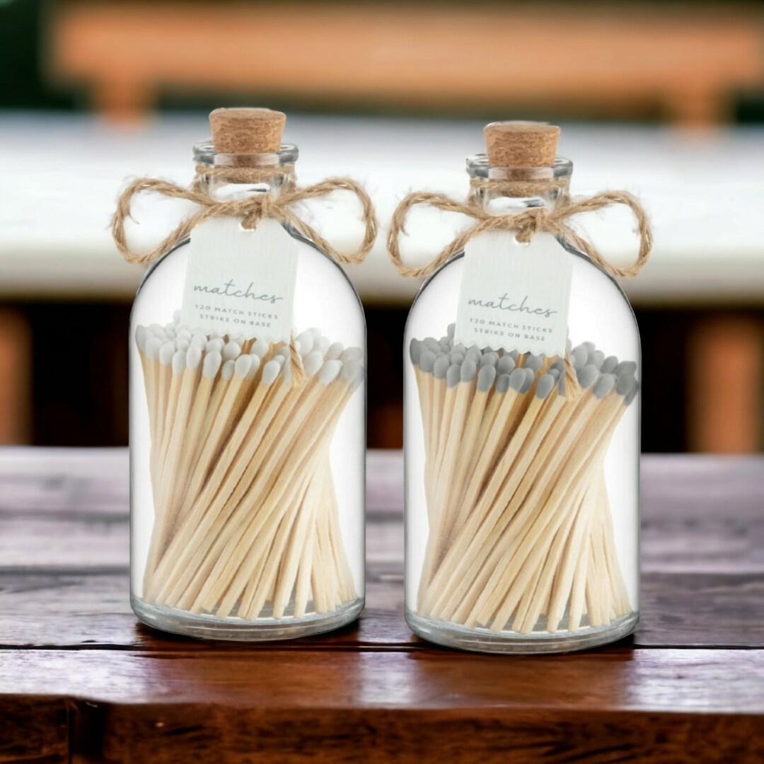 Luxury Long Coloured Matches in Corked Glass Bottle Jar. Ideal for