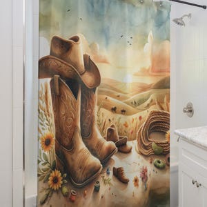 Rustic Cowboy Shower Curtain, Western Decor, Farmhouse Bathroom, Country Style, Gifts for Wrangler Lovers, Nature Theme