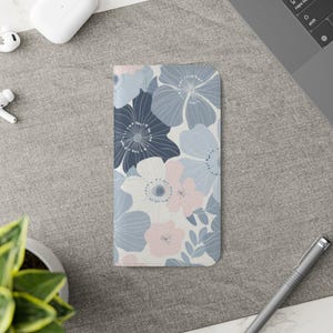 Floral Flip Case for Phones, Stylish Flower Phone Wallet, Cute Gift for Her, Spring Accessory, pink blue floral