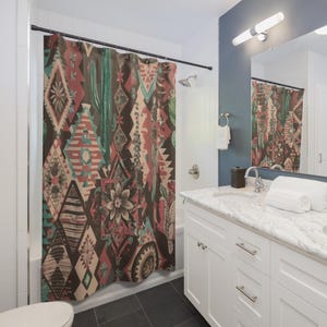 Boho Western Rustic Shower Curtain, Bathroom Decor, Southwestern Bath Curtain, Tribal Home Decor, Vintage Cowgirl Bathroom Accessories