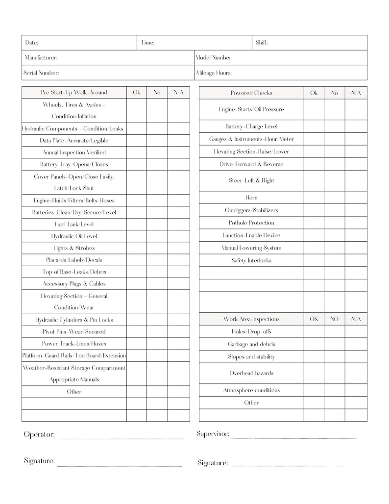 Scissor Lifts Daily Inspection Checklist Log Book Etsy