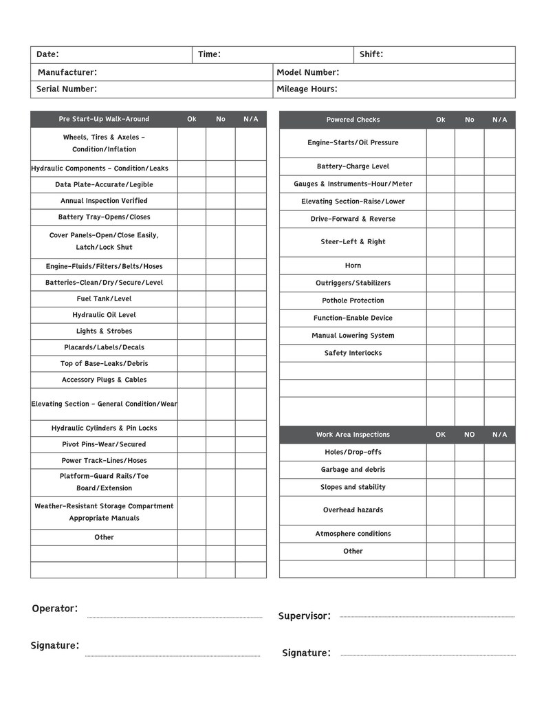 Scissor Lifts Daily Inspection Checklist Log Book Etsy
