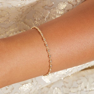 DAMLA | 18K Gold Filled Diamond By the Yard Chain Link Bracelet, Dainty Diamond Chain Tennis Bracelet