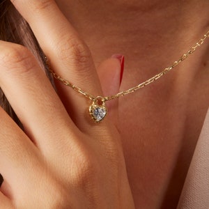 ALYA | 18K Gold Filled Diamond Heart Pendant Necklace, Dainty Heart Charm Necklace