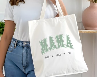 personalisierte Mutter Tasche zum Muttertag, wiederverwendbare Baumwoll Einkaufstasche als Geschenk für Mama