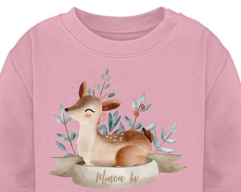 Baby Changer Sweatshirt personalisierbar mit Namen und einem Reh Motiv als Geschenkidee für Mädchen