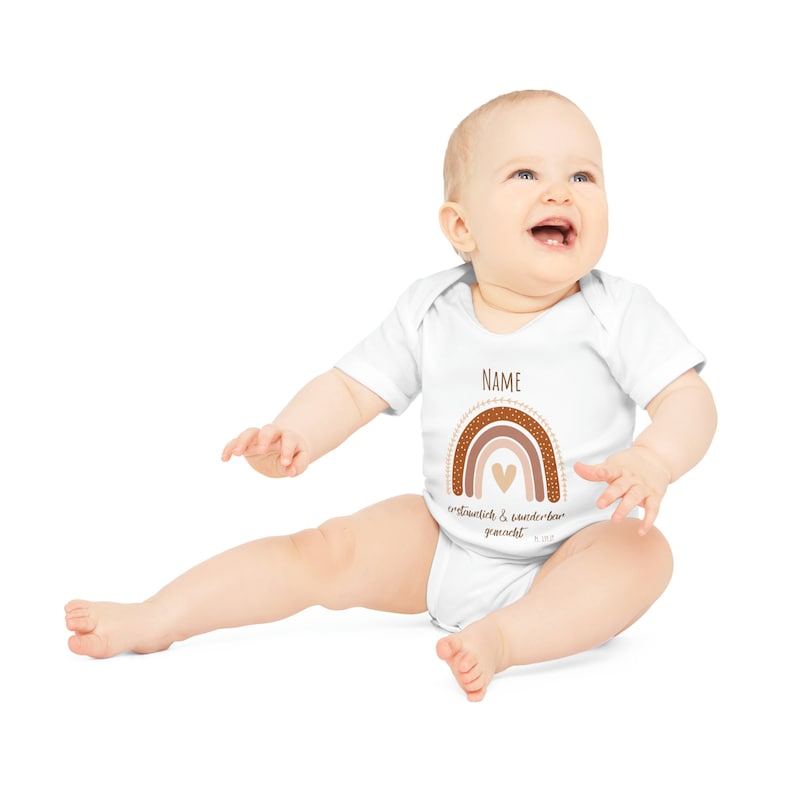Baby Body christlich personalisiert Geschenk zur Geburt, minimalistisch Geschenkidee zur Taufe, kurzarm Body Glaube für Junge und Mädchen Bild 2