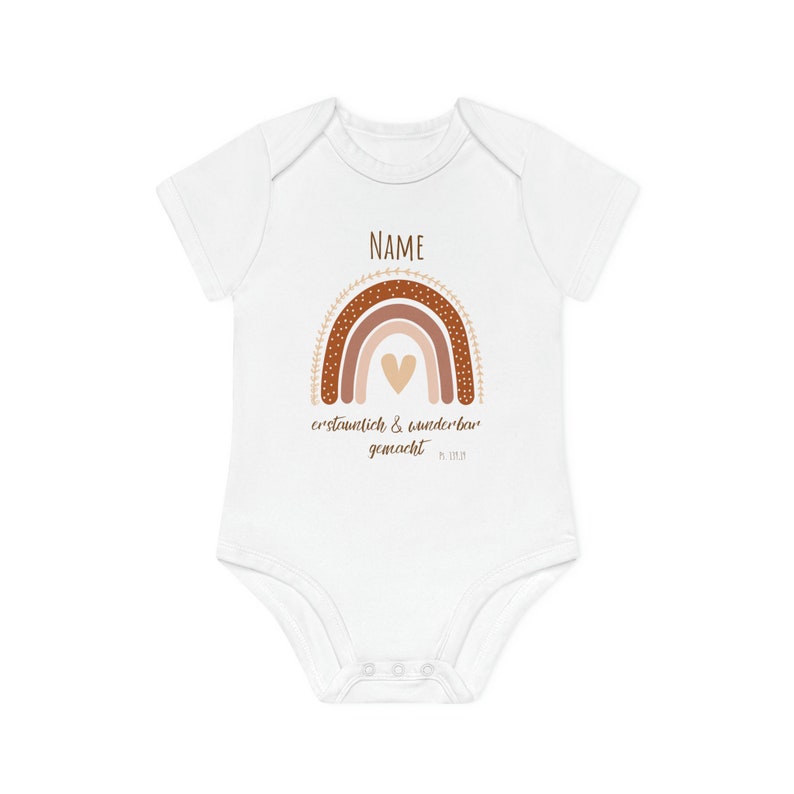 Baby Body christlich personalisiert Geschenk zur Geburt, minimalistisch Geschenkidee zur Taufe, kurzarm Body Glaube für Junge und Mädchen Bild 4