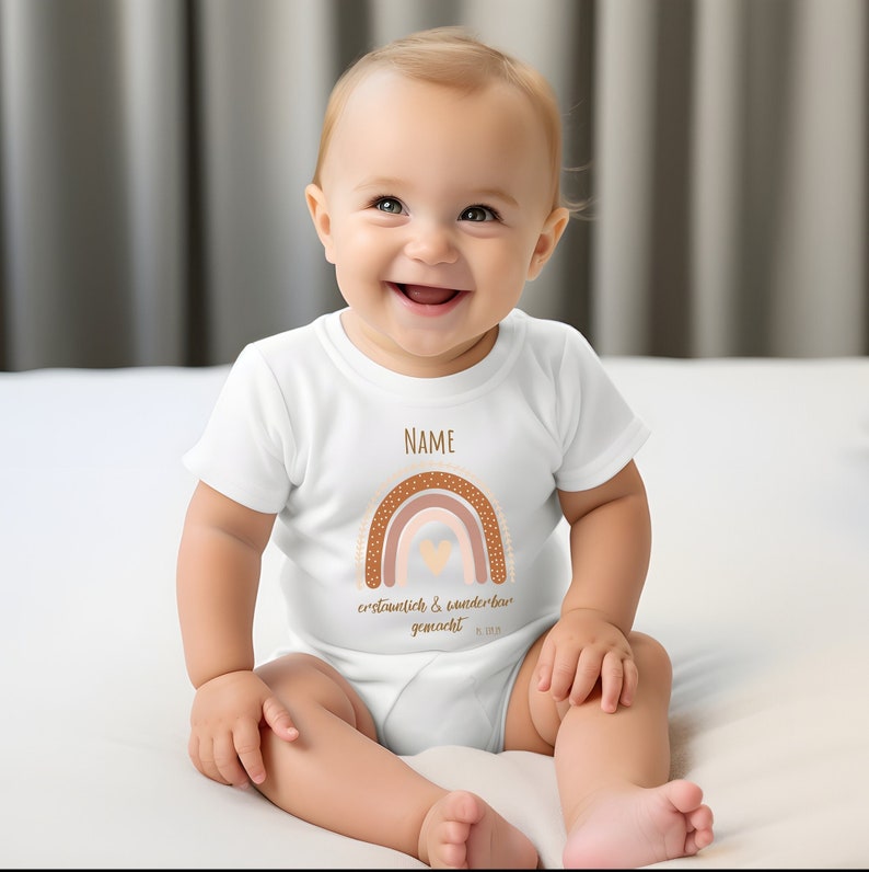 Baby Body christlich personalisiert Geschenk zur Geburt, minimalistisch Geschenkidee zur Taufe, kurzarm Body Glaube für Junge und Mädchen Bild 1