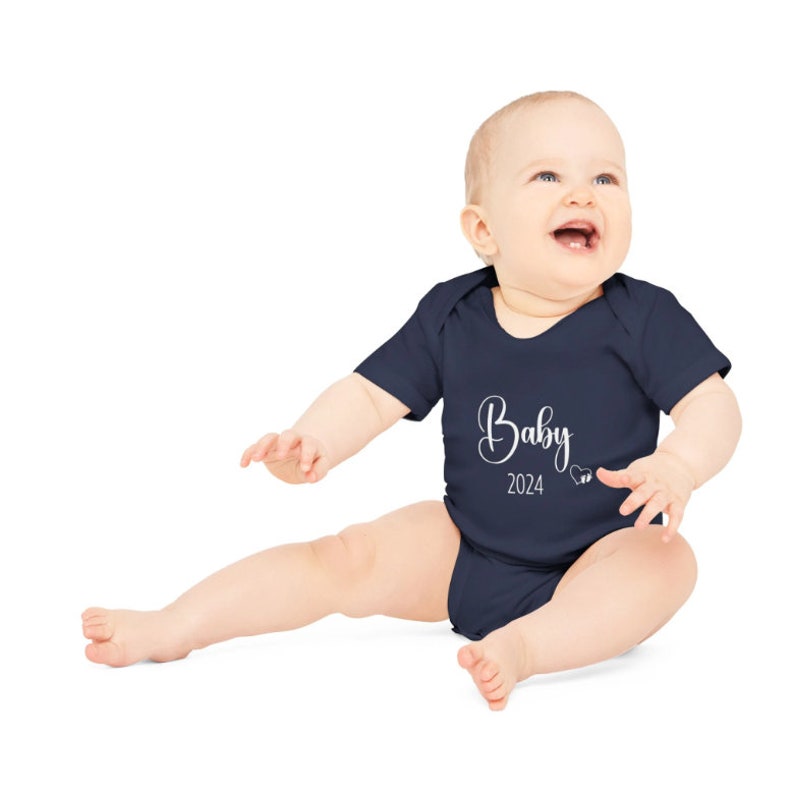 Body bébé blanc cadeau de naissance barboteuse bébé 2024 idée cadeau minimaliste pour baptême body manches courtes Pâques Body in navy (blau)