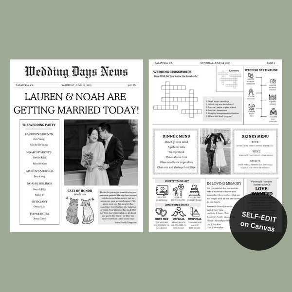 Customizable Wedding Newspaper Template | Personalize on Canvas