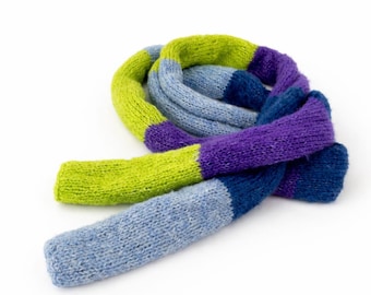 Hand Knitted Color Block Scarf | Acrylic Yarn Long Knit Scarf | Unisex Winter Accessory