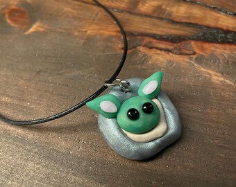 Handmade Polymer Clay Grogu-Inspired Necklace