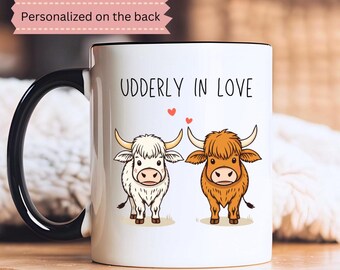 Highland Cow Mug Personalized Custom Cute Cow Gift for Couples Engagement Wedding, Anniversary  Valentine’s Day  Bridal Shower Gift
