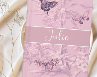 Custom Name Journal Pink Toile Personalized Notebook Personalized Diary Butterfly Gift For Her Cottagecore Coquette Custom Bridesmaid Gift