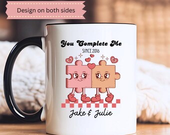 9th Anniversary Gift for Her for Him Personalized Retro Valentines Day Mug Puzzle Pieces You Complete Me Engagement Gift Wedding Gift 14th
