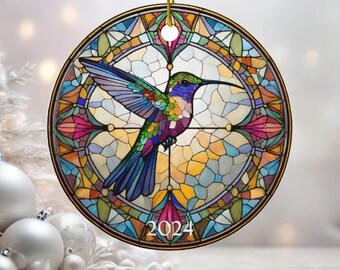 Adorno de colibrí estilo vitral, regalos de colibrí, lindo adorno de colibrí, adorno de cerámica, regalo para amantes de las aves, adorno conmemorativo