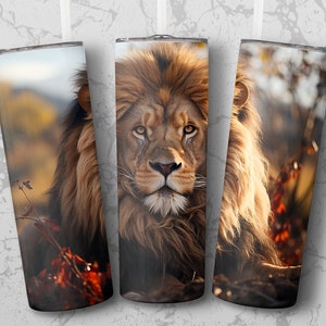Realistic Lion 20oz Sublimation Tumbler Designs, Colourful  9.2 x 8.3” Straight Skinny Tumbler Wrap PNG