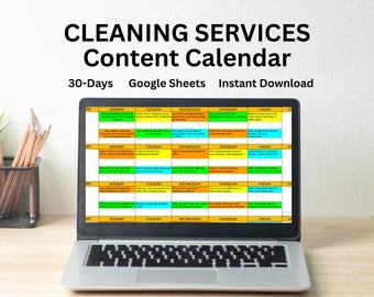 Service de nettoyage des médias sociaux Planificateur | Calendrier de contenu de 6 semaines (modèle Google Sheets) (téléchargement numérique)