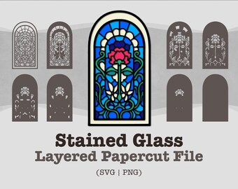 Stained Glass Rose Papercut: Layered Floral SVG (Digital Files)
