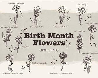 Birth Month Flowers SVG Bundle: Floral Vector Graphics (PNG, SVG)