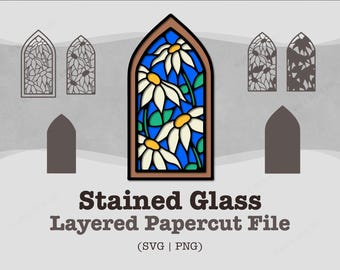 Daisy Stained Glass SVG: Layered Papercut Floral Design (SVG & PNG)