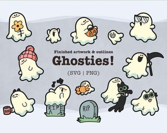 Autumn Ghosts SVG Bundle || Halloween || Cricut || Silhouette || Cut Files || Sticker File