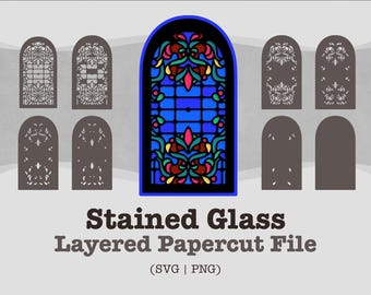 Stained Glass Victorian Window Papercut: Layered SVG PNG Files