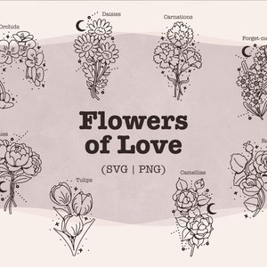 Flowers of Love Svg Bundle || Love Svg ||  Floral SVG || Rose Svg || Tulip Svg || Daisy Svg || Carnation Svg