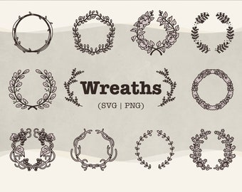 Botanical Wreath SVG Bundle: Hand-Drawn Holiday Designs (PNG, SVG)