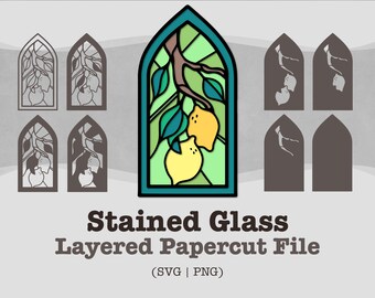 Stained Glass Lemon Papercut: Layered SVG & PNG (Digital Download)