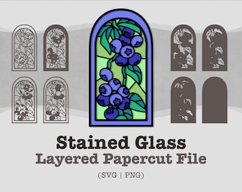 Stained Glass Blueberry Papercut: Layered SVG PNG Files