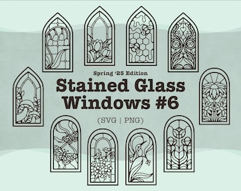 Floral Stained Glass Window SVG Bundle (SVG, PNG)