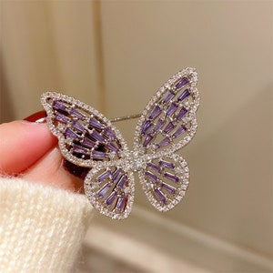 Handgemachte Lila Schmetterling Brosche Swarovski Diamant Insekt Pin Super Glänzend Fantasy Vintage Elegante Corsage Accessoires Bild 3