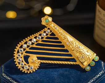 Handgemachte Kristall Harfe Brosche 18k Vergoldet Vintage Minimalist Personalisierte Pin High-End-Mode Musikinstrument Corsage Zubehör